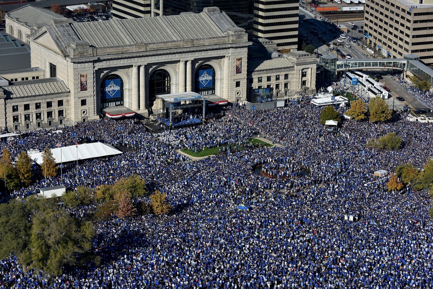 Kansas City celebrates the Royals' World Series win. AP