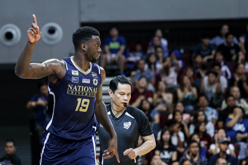 National University center Alfred Aroga during the Bulldogs' game against the University of the Philippines Fighting Maroons in the UAAP Season 78 men's basketball tournament. Tristan Tamayo/INQUIRER.net 