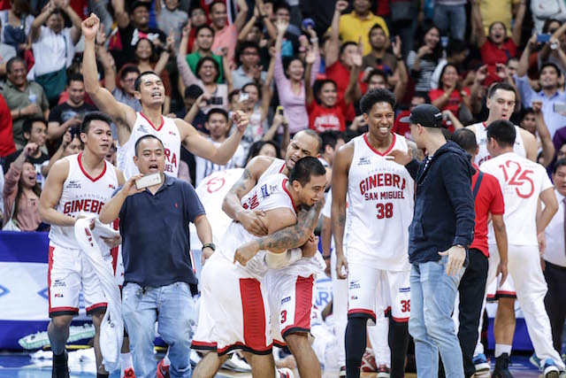 Ginebra celebrates after LA Tenorio's buzzer-beating triple propelled the Kings over the Star Hotshots in overtime. Tristan Tamayo/INQUIRER.net