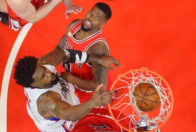 Los Angeles Clippers center DeAndre Jordan dunks over Chicago Bulls guard Aaron Brooks. AP