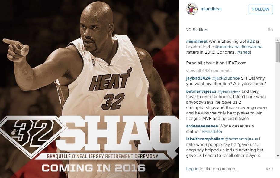 Miami Heat retiring Shaquille O'Neal's jersey during halftime