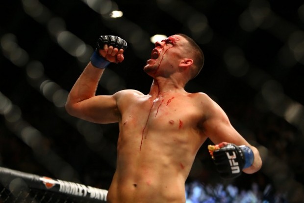  Nate Diaz celebrates after defeating Conor McGregor during UFC 196 at the MGM Grand Garden Arena on March 5, 2016 in Las Vegas, Nevada.   Rey Del Rio/Getty Images/AFP