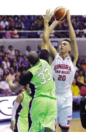 GREG Slaughter (right) will be the center of attention for Barangay Ginebra—and Mahindra—in tonight’s ballgame.  AUGUST DELA CRUZ 