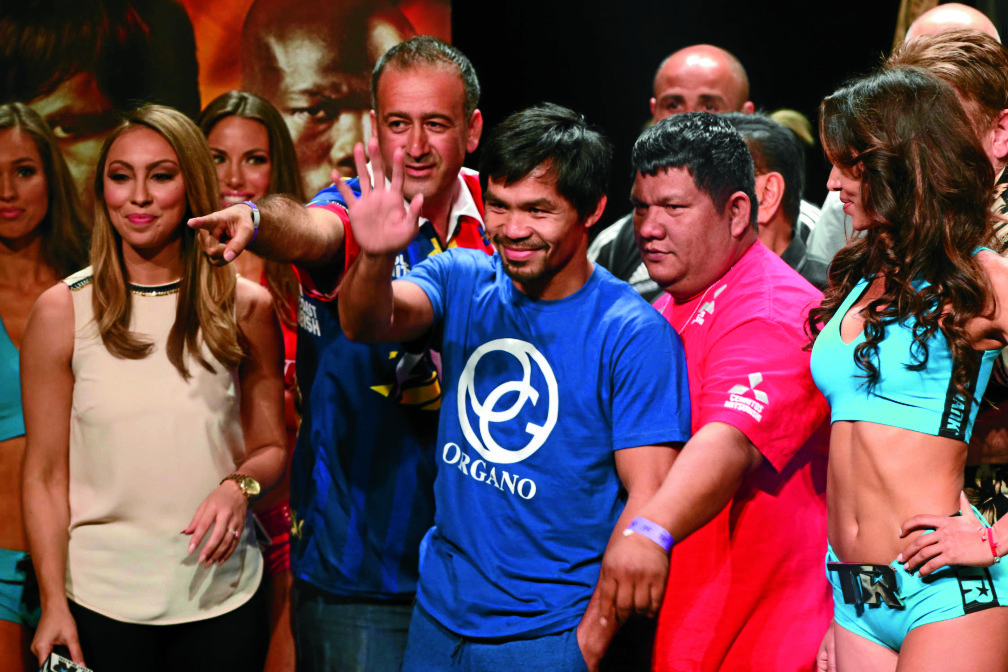 Manny Pacquiao after the official weigh in at the MGM Grand Garden Arena in Las Vegas, April 8, 2016. Pacquiao weighed 145.5lbs while Bradley weighed 146.5lbs.     PHOTO BY REM ZAMORA