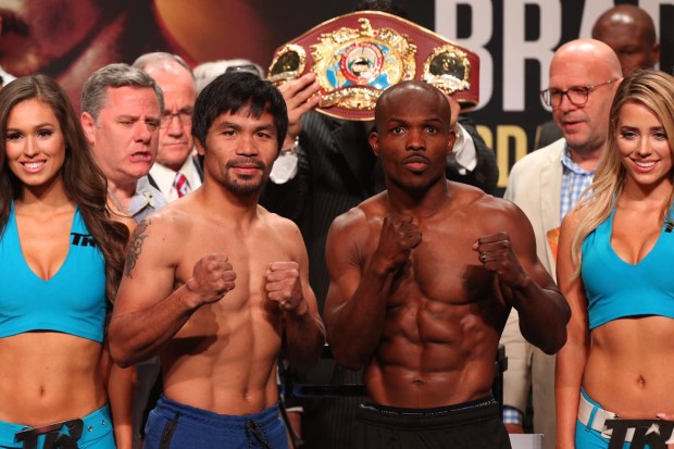 Manny Pacquiao and Timothy Bradley make weight ahead of their third bout on April 9. photo by Rem Zamora/INQUIRER