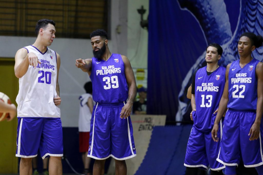 Greg Slaughter (far left) and Matthew Ganuelas Rosser (far right) are out of the Gilas Pool. Photo by Tristan Tamayo/INQUIRER.net