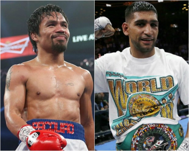 Manny Pacquiao and Amir Khan. File photos. 