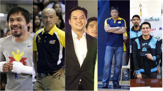 From L-R: Manny Pacquiao, Yeng Guiao, Mikee Romero, Vergel Meneses and Fran Pumaren were among the sportsmen who vied to get elected this year. INQUIRER FILE PHOTOS