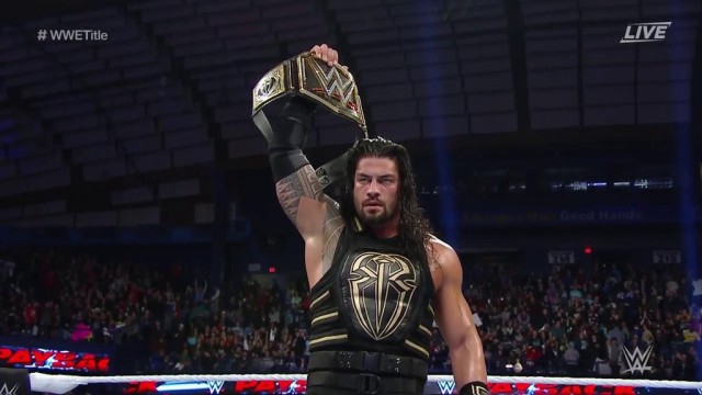 Roman Reigns retains his WWE World Heavyweight Championship against AJ Styles. Photo from WWE's official Twitter account