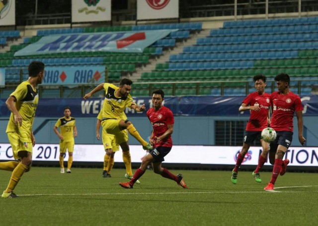 Ceres midfielder Manny Ott fires a shot against Garena Young Lions in their Singapore Cup match. CONTRIBUTED PHOTO