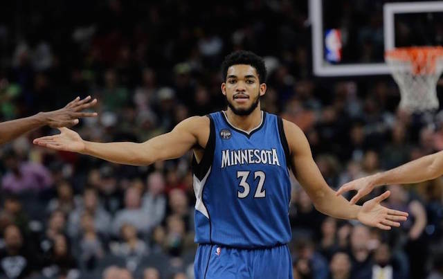 Timberwolves center Karl-Anthony Towns (32) played against the San Antonio Spurs on Monday, Dec. 28, 2015, in San Antonio. San Antonio won 101-95. AP
