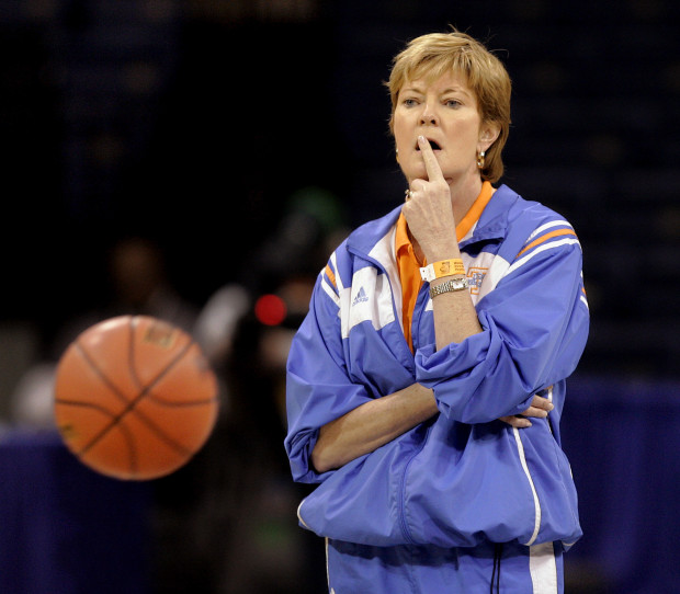 FILE - In this March 18, 2006, file photo, Tennessee basketball head coach Pat Summitt watches her team as she runs them through their paces during practice at the Ted Constant Convention Center in Norfolk, Va. Summitt, the winningest coach in Division I college basketball history who uplifted the women's game from obscurity to national prominence during her career at Tennessee, died Tuesday morning, June 28, 2016. She was 64. (AP Photo/Stephan Savoia, File)