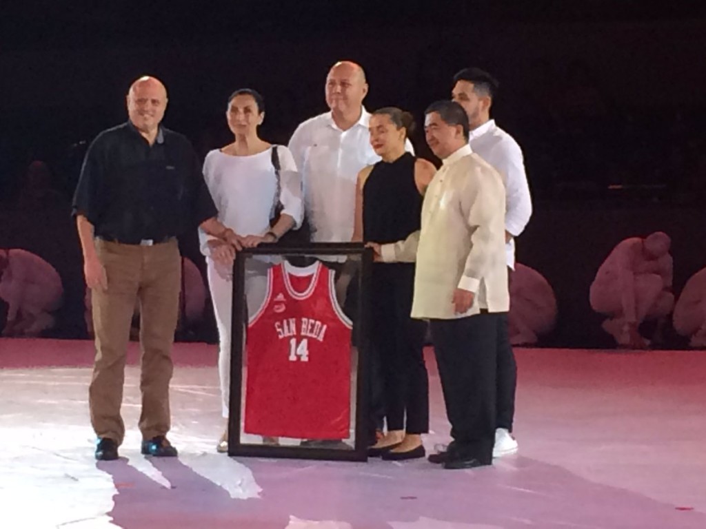 The family of Caloy Loyzaga witnesses the retirement of his jersey by San Beda during the opening of the 92nd season of the NCAA. RANDOLPH B. LEONGSON/INQUIRER.net