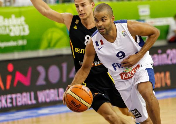 France's Tony Parker controls the ball during their Eurobasket European Basketball Championship Group A match against Germany, in Ljubljana, Slovenia, Wednesday, Sept. 4, 2013. AP