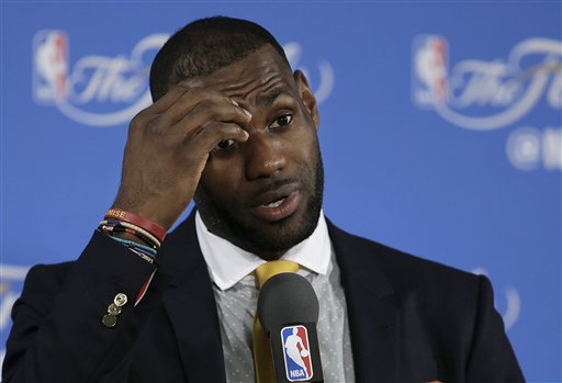 Cleveland Cavaliers forward LeBron James speaks at a news conference after Game 1 of basketball's NBA Finals between the Golden State Warriors and the Cavaliers in Oakland, Calif., Thursday, June 2, 2016. The Warriors won 104-89. AP Photo