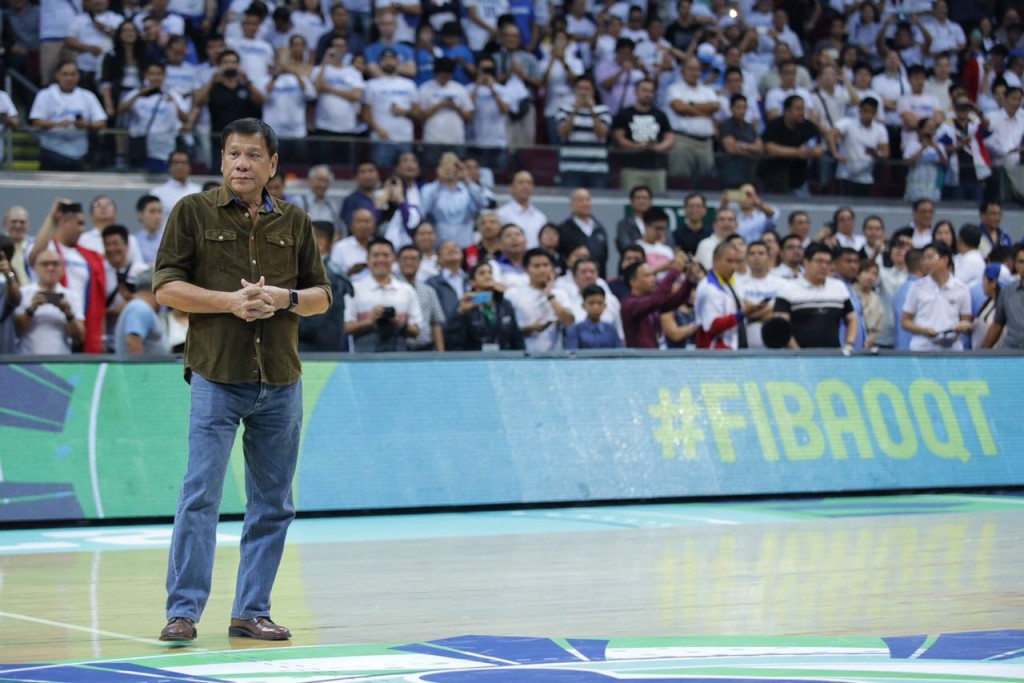 President Rodrigo Duterte in attendance at the FIBA OQT game between France and Philippines. Photo by Tristan Tamayo/INQUIRER.net
