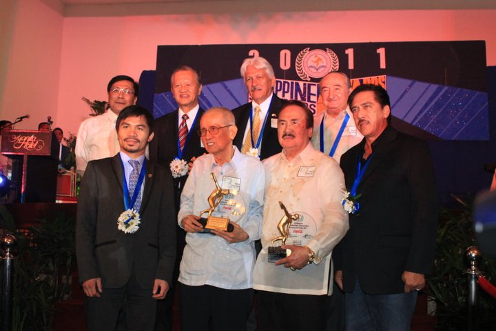 FILE---Baby Dalupan (first row, second from the left)  stands among stands among big names in Philippine Sports during the 2011 PSA Awards. Photo by Celest Colina/INQUIRER.net