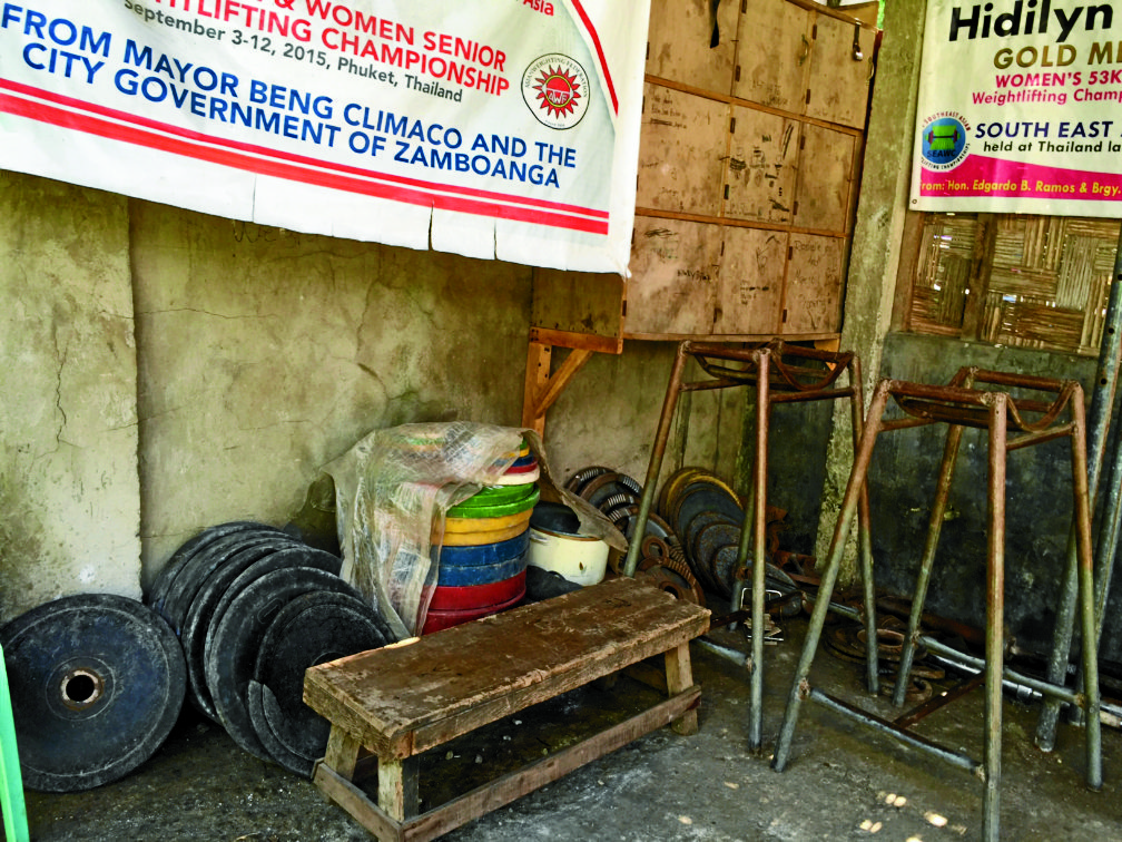 This is where Hidilyn Diaz practiced everytime she comes home in Mampang barangay, Zamboanga City. Most of the weightlifting materials are donated by coaches, friends and schools Universidad de Zamboanga.  PHOTO BY JULIE ALIPALA/INQUIRER MINDANAO