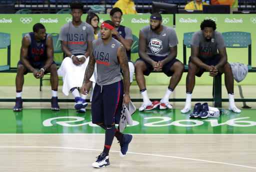 United States' Carmelo Anthony walks off the court following basketball practice at the 2016 Summer Olympics in Rio de Janeiro, Brazil, Thursday, Aug. 4, 2016. AP Photo