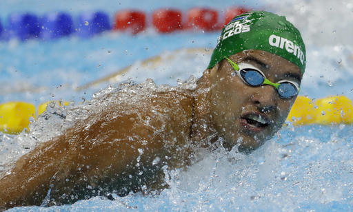 South Africa's Chad Le Clos competes in a heat of the men's 200-meter butterfly during the swimming competitions at the 2016 Summer Olympics, Monday, Aug. 8, 2016, in Rio de Janeiro, Brazil. (AP Photo/Matt Slocum)