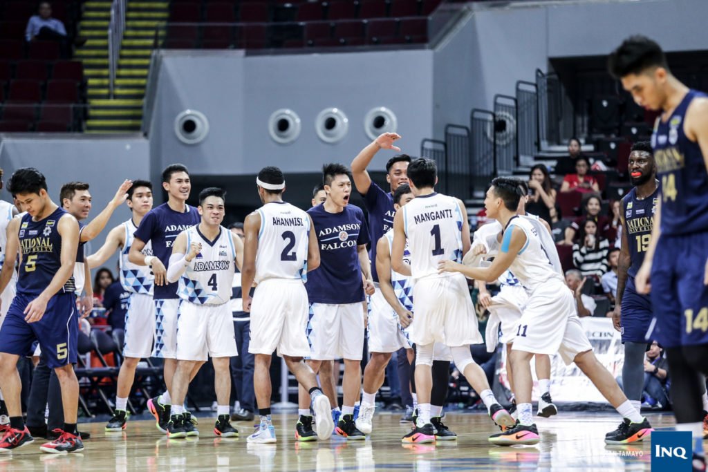 Adamson Falcons celebrate a win. Photo by Tristan Tamayo/INQUIRER.net
