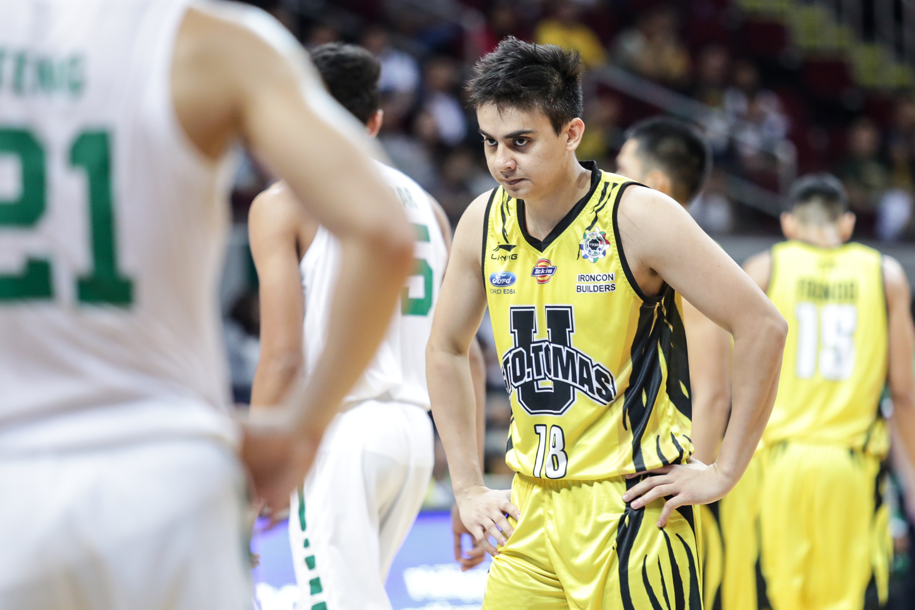 UST's Louie Vigil reacts after the Tigers' woeful loss to La Salle. Photo by Tristan Tamayo/INQUIRER.net