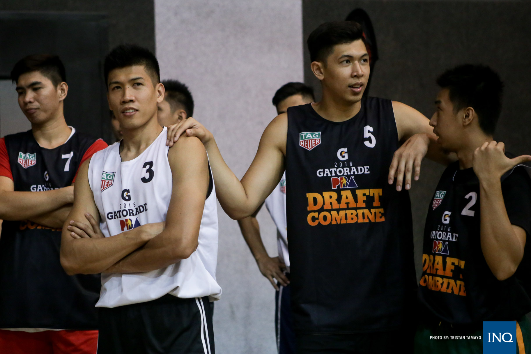 Former teammates Ed Daquioag and Kevin Ferrer at the 2016 PBA Rookie Draft Combine. Photo by Tristan Tamayo/INQUIRER.net