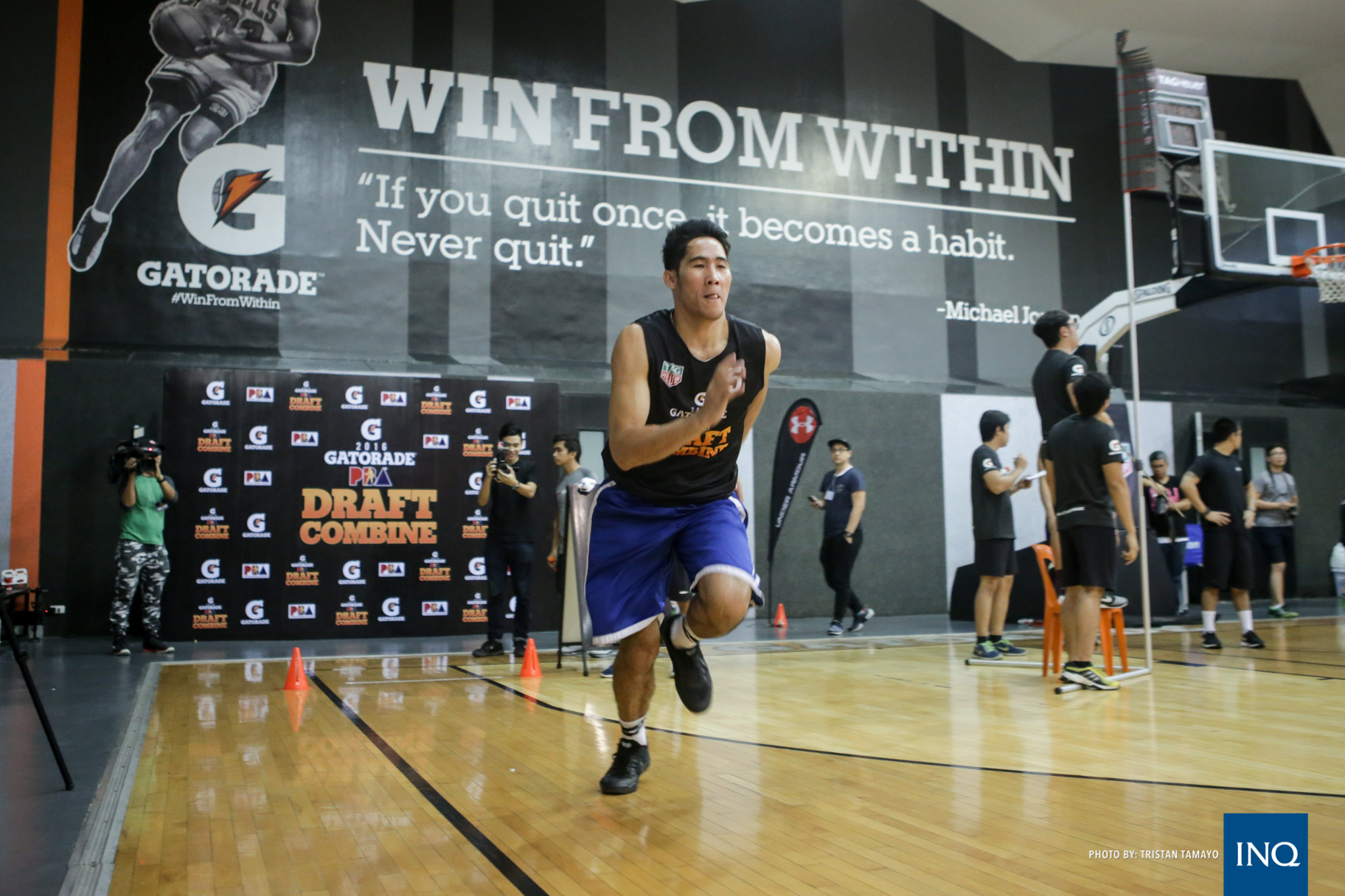 Mac Belo going through some of the drills during the first day of the PBA Draft Combine. Photo by Tristan Tamayo/INQUIRER.net