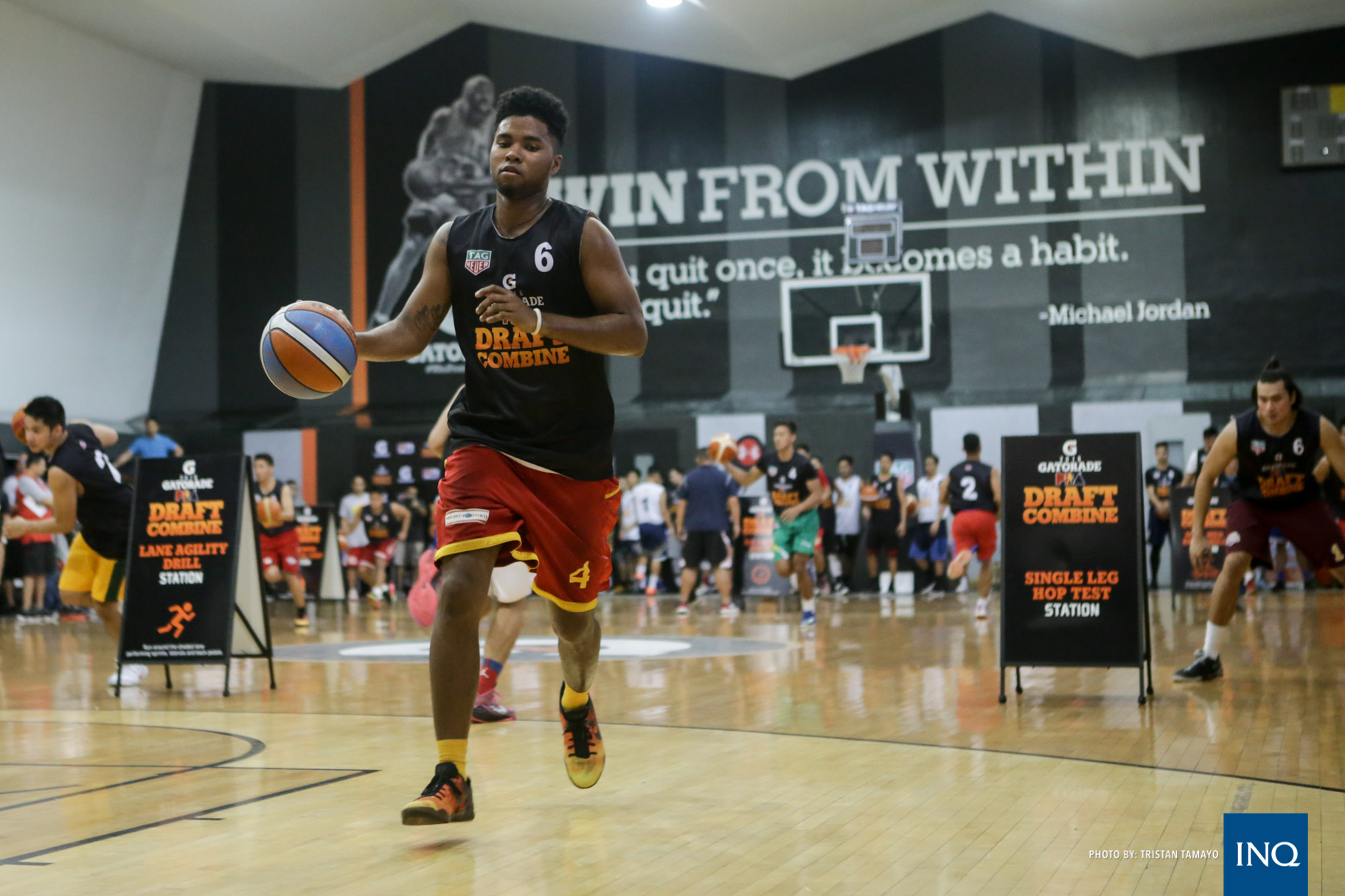 Joseph Eirobu goes through a drill at the 2016 PBA Rookie Draft Combine. Photo by Tristan Tamayo/INQUIRER.net