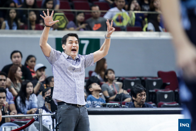 Adamson head coach Franz Pumaren calls a play during the Falcons' loss to the University of the East Red Warriors in the UAAP Season 79 men's basketball tournament Sunday, Oct. 2, 2016, at Mall of Asia Arena. Tristan Tamayo/INQUIRER.net