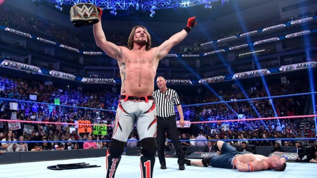 AJ Styles successfully defends his WWE World Championship in a triple threat match against John Cena and Dean Ambrose. Photo by WWE.com