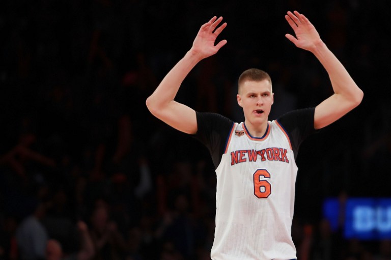 Kristaps Porzingis #6 of the New York Knicks. Michael Reaves/Getty Images/AFP