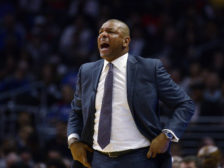 Head coach Doc Rivers reacts during the basketball game against Oklahoma City Thunder at Staples Center November 2, 2016, in Los Angeles, California. The Thunder won, 85-83.    Kevork Djansezian/Getty Images/AFP