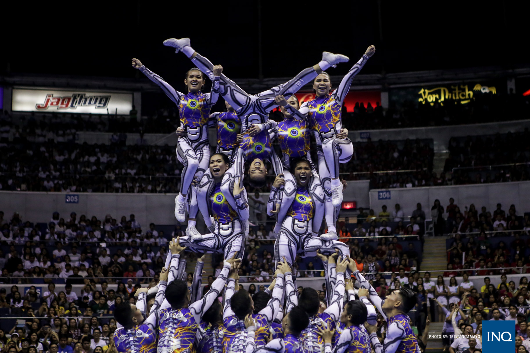 One of NU Pep Squad's pyramids. Photo by Tristan Tamayo/INQUIRER.net