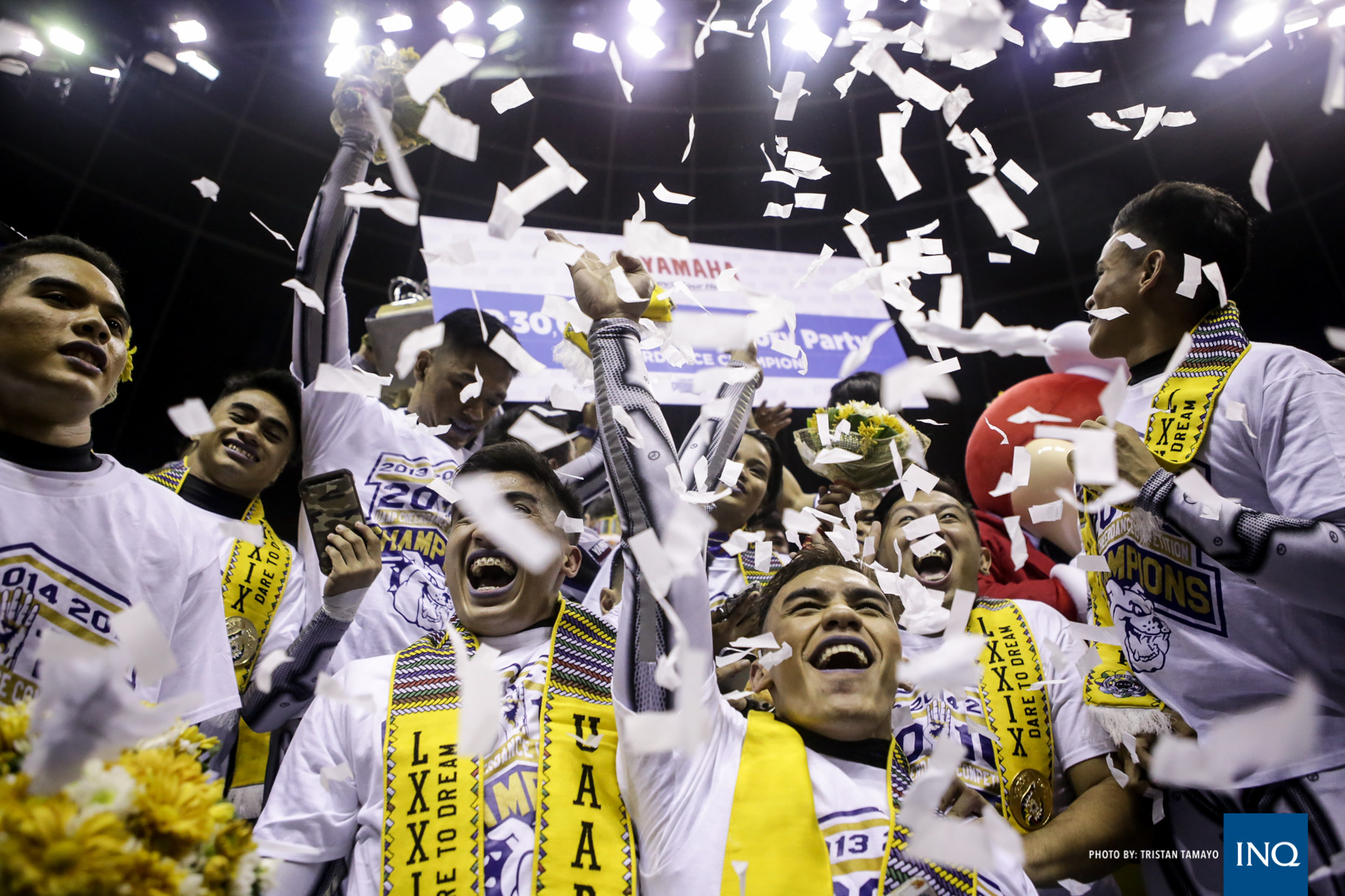 NU Pep Squad celebrates its fourth straight championship in the UAAP Cheerdance. Photo by Tristan Tamayo/INQUIRER.net