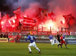 Fans burn flares during game between Bayern Munich and Darmstadt 98 - 18 Dec 2016