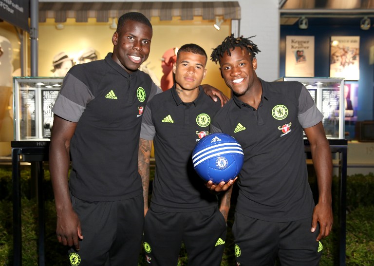 Football players Kurt Zouma, Kenedy and Michy Batshuayi attend Hublot x Chelsea FC event in Los Angeles at Sony Pictures Studios on July 28, 2016 in Culver City, California.   Rachel Murray/Getty Images for Hublot/AFP