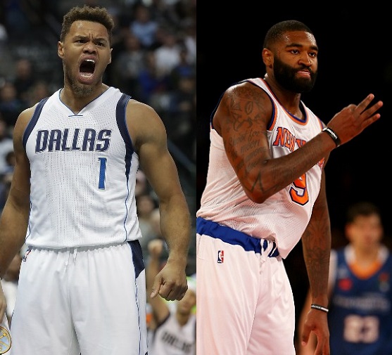  Justin Anderson (left) #1 of the Dallas Mavericks and Kyle O'Quinn #9 of the New York Knicks have been slapped $25,000 fines each for flagrant fouls in recent games.  AFP
