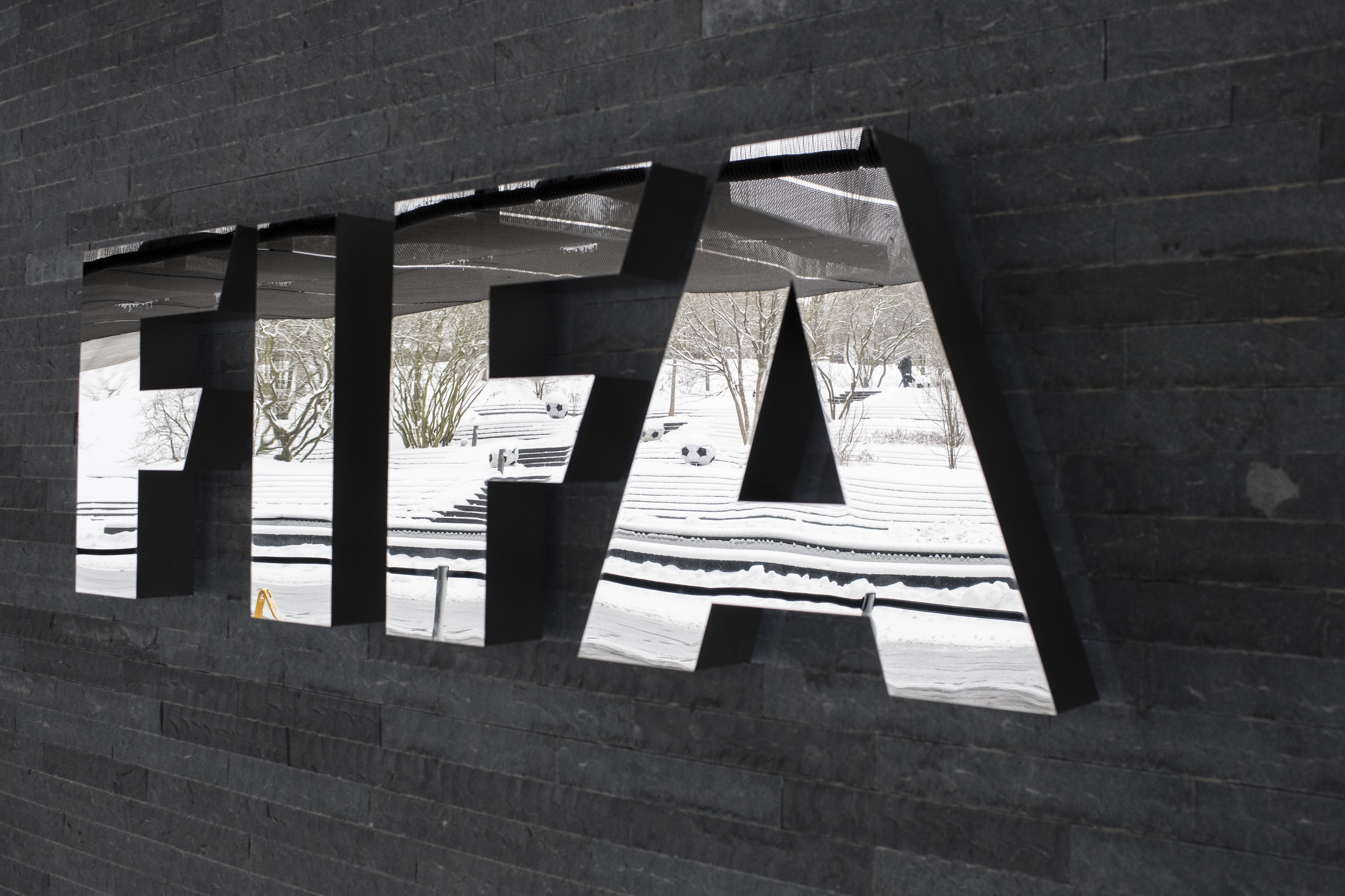 The FIFA logo is pictured on the occasion the FIFA Council meeting at the Home of FIFA in Zurich, Switzerland, Tuesday, Jan. 10. 2017. AP