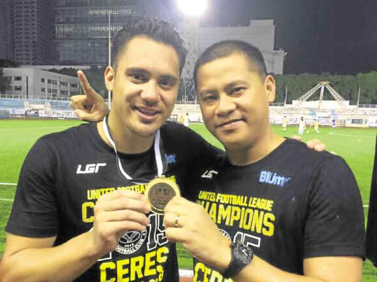 Ceres stalwart Martin Steuble (left) with club chair Leo Rey Yanson.