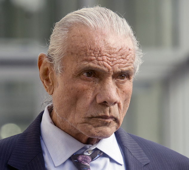 FILE - In this Nov. 2, 2015 file photo, former professional wrestler Jimmy "Superfly" Snuka, right, leaves the Lehigh County Courthouse in Allentown, Pa. A Pennsylvania judge is set to hear testimony Friday, May 13, 2016, on whether Snuka is mentally competent to stand trial in the death of his mistress more than three decades ago. Snuka is charged with third-degree murder and involuntary manslaughter in the 1983 death of 23-year-old Nancy Argentino of New York.  (Michael Kubel/The Morning Call via AP, File)