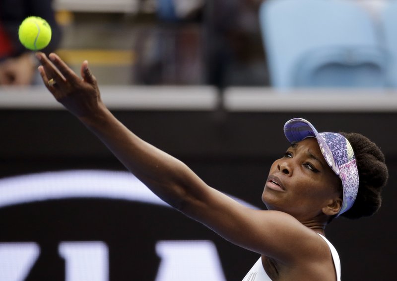 United States' Venus Williams serves to China's Duan Yingying during their third round match at the Australian Open tennis championships in Melbourne, Australia, Friday, Jan. 20, 2017. AP