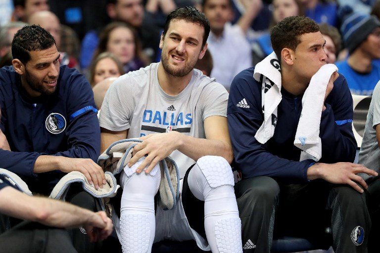DALLAS, TX - JANUARY 05: Andrew Bogut #6 of the Dallas Mavericks sits on the bench in the first half as the Dallas Mavericks take on the Phoenix Suns at American Airlines Center on January 5, 2017 in Dallas, Texas. NOTE TO USER: User expressly acknowledges and agrees that, by downloading and or using this photograph, User is consenting to the terms and conditions of the Getty Images License Agreement.   Tom Pennington/Getty Images/AFP