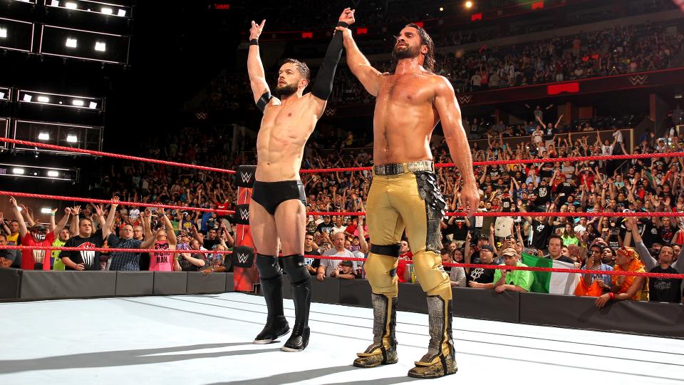 Finn Balor teamed up with Seth Rollins in his first night back to top Kevin Owens and Samoa Joe at Raw after Mania. Photo by WWE.com