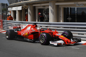 Ferrari driver Sebastian Vettel of Germany steers his car during the free practice for the Formula One Grand Prix at the Monaco racetrack in Monaco, Saturday, May 27, 2017. The Formula one race will be held on Sunday. (AP Photo/Frank Augstein)