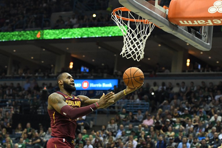 MILWAUKEE, WI - OCTOBER 20: LeBron James #23 of the Cleveland Cavaliers drives to the basket during the second half of a game against the Milwaukee Bucks at the Bradley Center on October 20, 2017 in Milwaukee, Wisconsin. NOTE TO USER: User expressly acknowledges and agrees that, by downloading and or using this photograph, User is consenting to the terms and conditions of the Getty Images License Agreement.   Stacy Revere/Getty Images/AFP
