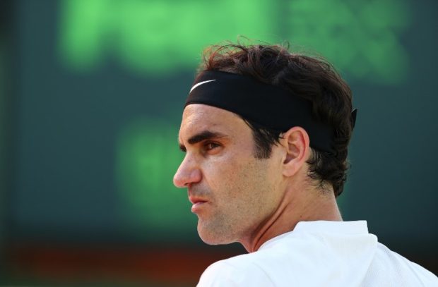 KEY BISCAYNE, FL - MARCH 24: Roger Federer of Switzerland reacts to a lost point against Thanasi Kokkinakis of Australia during his loss on Day 6 of the Miami Open at the Crandon Park Tennis Center on March 24, 2018 in Key Biscayne, Florida.   Al Bello/Getty Images/AFP