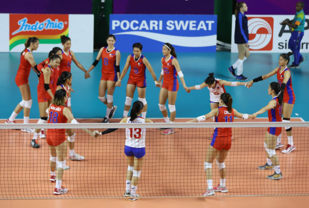 Philippine women's volleyball team during the 2018 Asian Games. POOL PHOTO