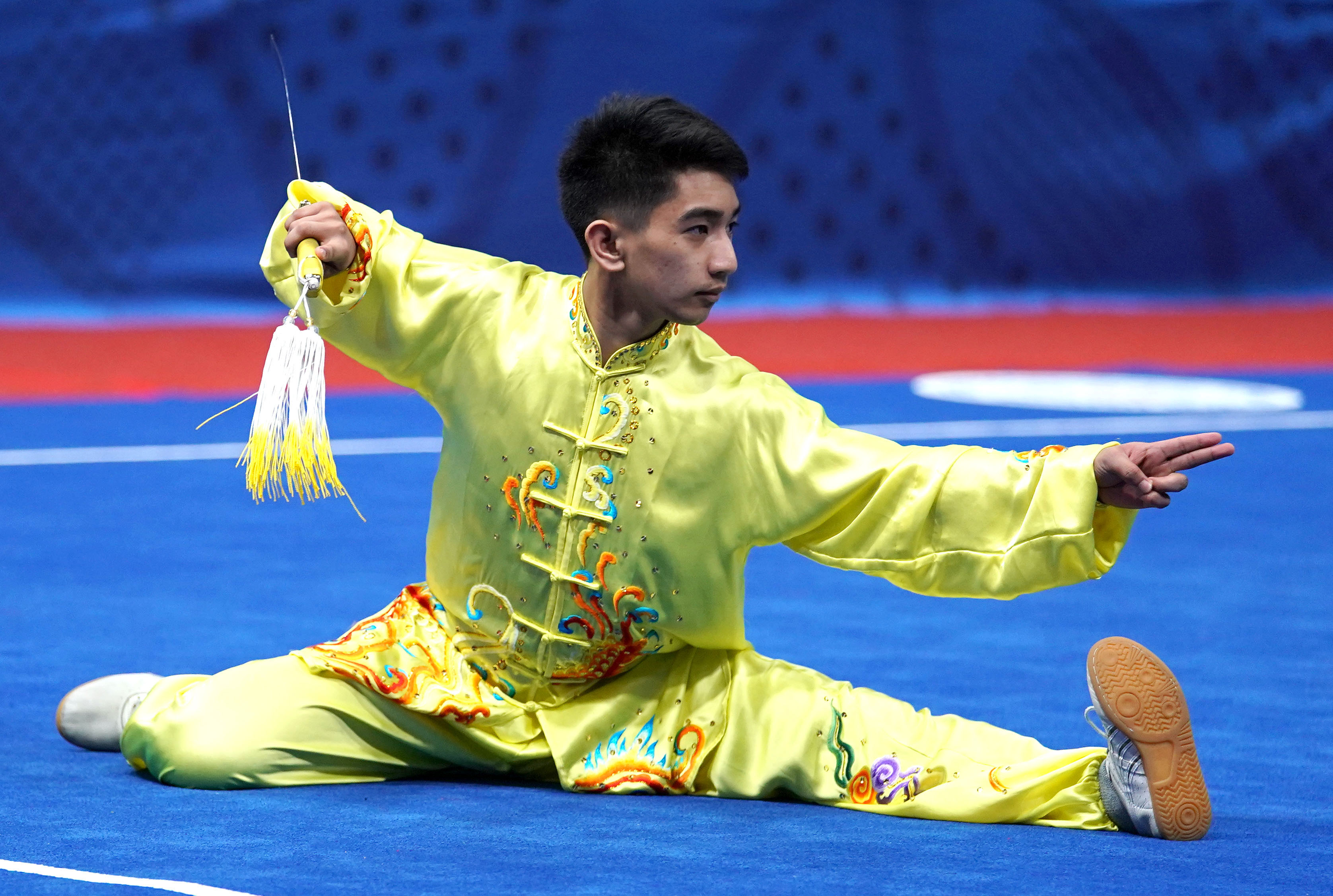 SEAGames Mens Wushu / December 02,2019   Silver  Medalist Jones Llabres of the Philippines in the Men's Taijijian .at the World Trade Center in Manila .