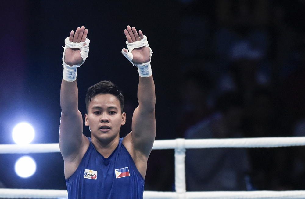 DECEMBER 9, 2019:  Philippines' Nesthy Petecio celebrates after defeating Myanmar's Oo Nwe Ni to claim the gold medal during the 30th South East Asian Games 2019 Women's Featherweight (57 kg). INQUIRER PHOTO/ Sherwin Vardeleon